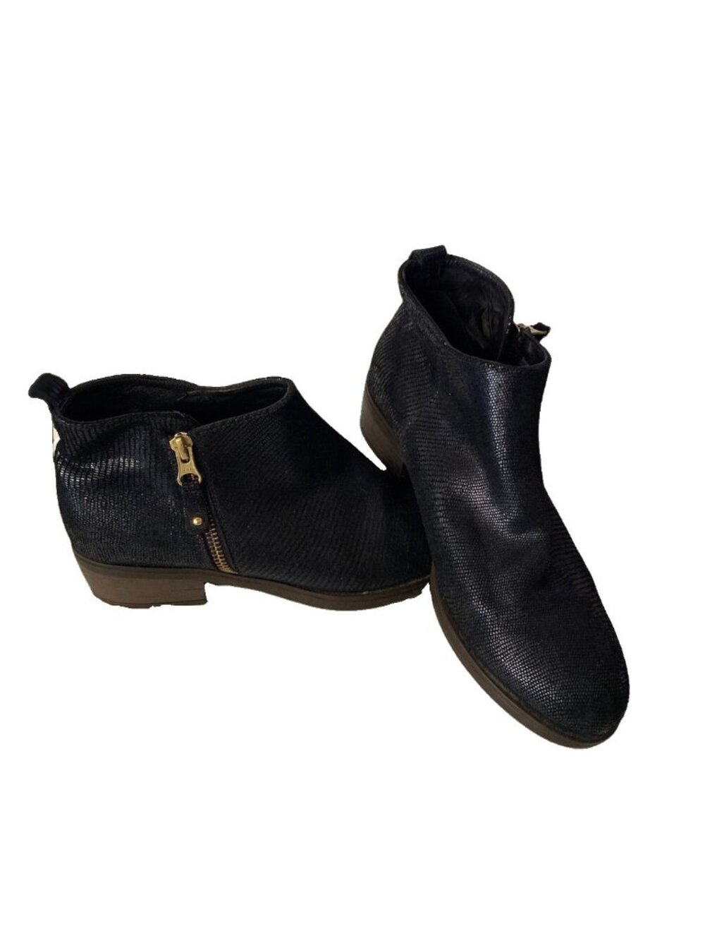 Eric Michael London Black Lizard Embossed Leather Ankle Boots Size 8B (38)